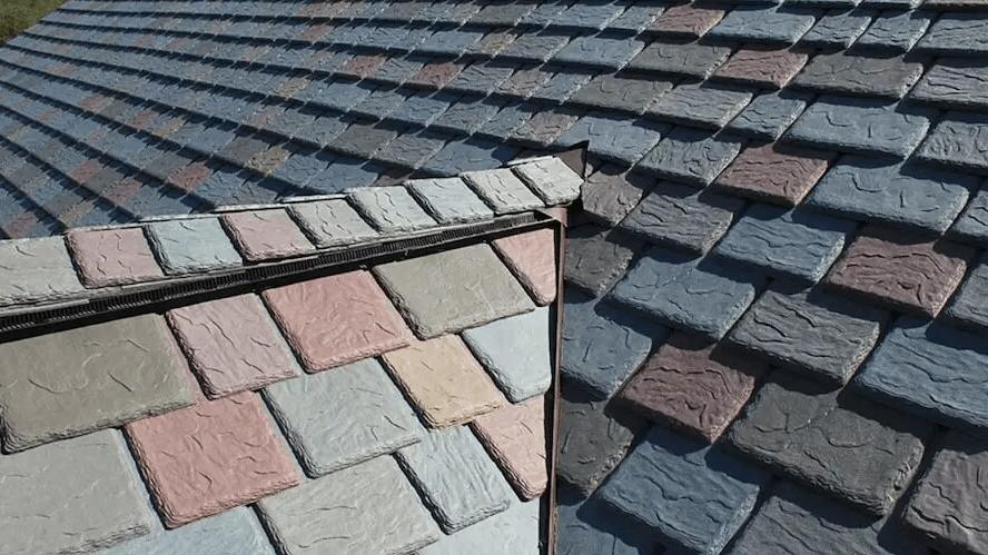 Synthetic tile roof in blended slate colors
